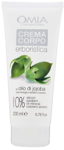 Omia Pflanzliche Körpercreme mit Jojobaöl, erweichende und pflegende Creme, ideal für sehr trockene und raue Haut, feuchtigkeitsspendende und pflegende Wirkung, dermatologisch getestet, 200 ml