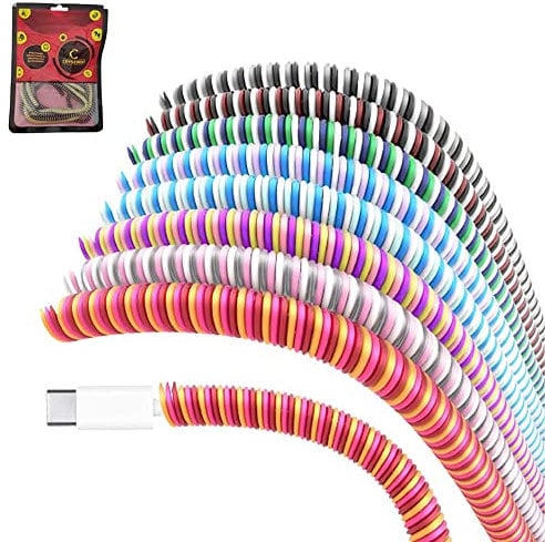 Crysendo Spiral Cable Protector | Triple Color (3 Pcs) 1.5 Meters | 35+ Available Colours | Cable Cord Charger Protector Saver Winder for iPhone & Android Charging Cables Earphones