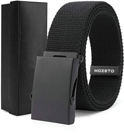 MOZETO Gürtel Unisex Leinen Gurtel mit Metall Gürtelschnalle, Canvas Webbing Belt für Herren und Damen, Breite, Schwarz B, 125cm
