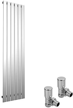 ELEGANT Chrome Vertical Column Designer Radiator Tall Upright Flat Panel 1800 x 452 mm Single Radiators with Free Angled Valves