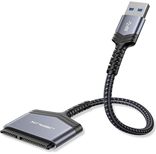 JSAUX USB 3.0 to SATA Adapter, USB A 3.0 to 2.5” SATA III Hard Drive Adapter Aluminum Shell Nylon Cord USB 3.0 External Converter for SSD/HDD Data Transfer-Grey