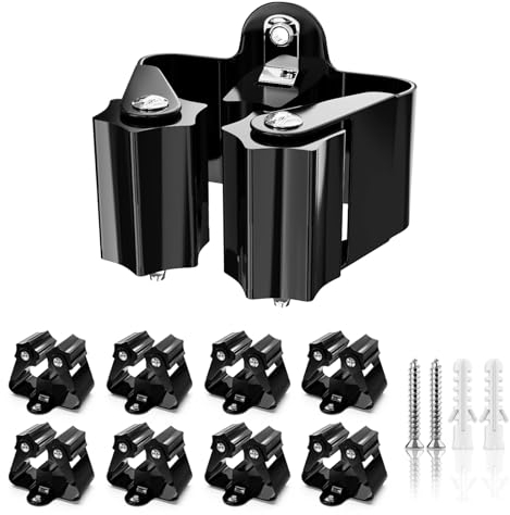3-H Colgador Escobas Tornillo Fuerte 8 Piezas, Soporte Escobas Pared Acero Inoxi Colgador Escobas y Fregonas Impermeable, 5KG Antideslizante Rodillo Estable para Baño, Garaje, Jardín, Cocina(Negro)