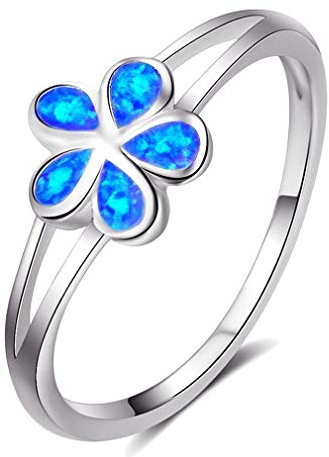 YAZILIND Silber Ehering Blumenform Opal Statement Ringe Ladies Anniversary Jewelry Blue 17.2
