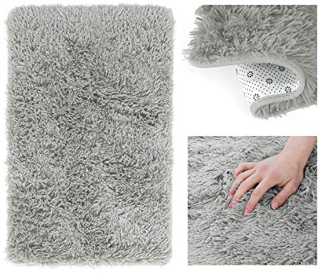 AmeliaHome Shaggy Teppich Hochflor 120x170 cm Kuschelteppich rutschfest rechteckig Karvag Stahl