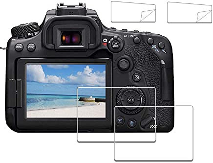 iDaPro Displayschutz Schutzfolie für Canon EOS 90D 80D 70D + Oben PET Displayfolie [2+2 Stück] 9H Härte Gehärtetes Glas Displayschutzfolie Einfache Installation
