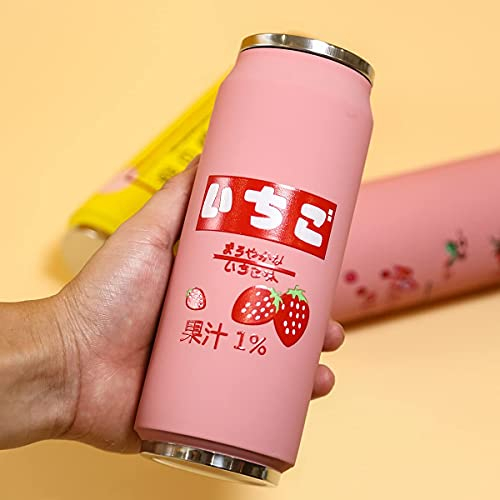 Kawaii Botellas de agua de acero inoxidable Botella de agua Kawaii con pajita japonesa botella de agua aislada (350 ml, blanca) (500 ml, rosa)