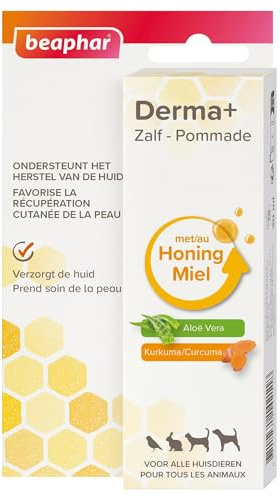 BEAPHAR – Pommade Derma+ – Peaux endommagées & piqûres d’Insectes – Répare et protège Les Peaux sèches et abîmées – au Miel, au Curcuma et à l'Aloe Vera – pour Tous Les Animaux – 30 ML