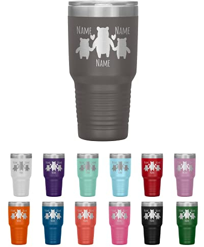 Vaso al vacío personalizado de 30 onzas con nombres de niños, vaso personalizado para mamá y osos bebé, vaso único personalizado de oficina para bebidas, vaso personalizado con nombres para papá, papá