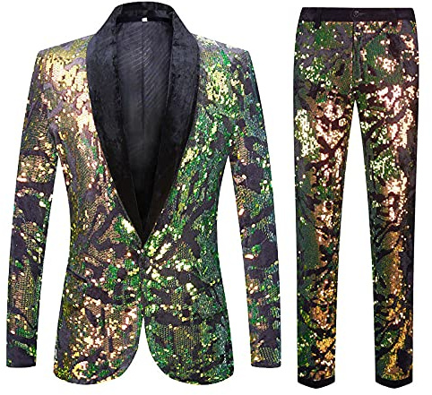 CARFFIV Gli Uomini alla Moda Floreale Paillettes Modello Due Pezzi Set Vestiti (3XL, Map Green)