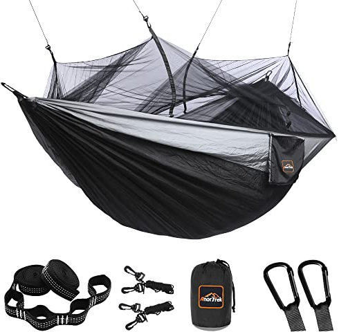 Hamac de Camping AnorTrek avec moustiquaire, hamacs Portables Doubles et Simples avec Sangles d'arbre, hamac Parachute pour Le Camping, la randonnée, Les Voyages et la randonnée