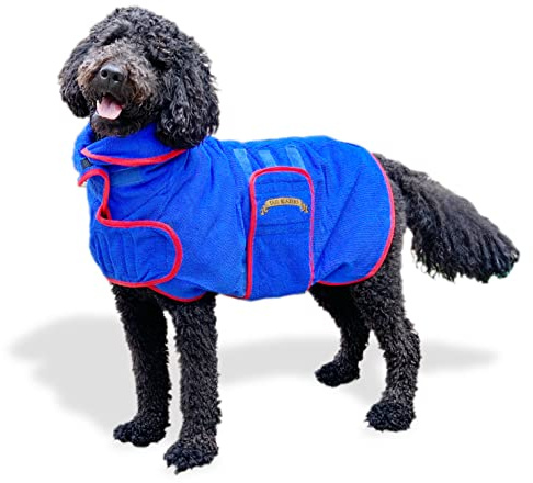 TAIL BLAZERS™ UK Hunde-Trockenmantel, super saugfähig, doppellagig, Mikrofaser, Hundebademantel für Hundebäder und Spaziergänge, maschinenwaschbar, Größe L, Blau