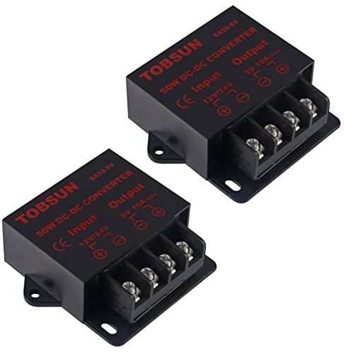 DWEII Paquete de 2 convertidores de 12 V a 5 V, CC 12 V 24 V a 5 V 10 A, adaptador convertidor reductor de voltaje CC, regulador, fuentes de alimentación, módulo transformador