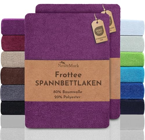 NatureMark Lot de 2 draps-housses en tissu éponge, doux et respirant, doux pour la peau, pratique et facile d'entretien, durable, 80 % coton et 20 % polyester, 140 x 200 cm - 160 x 200 cm, violet