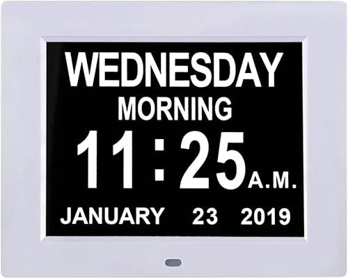 Yangers 8 Zoll Digitaler Kalender Demenz Uhr Senioren, Digital Wecker Seniorenuhr Große Ziffern mit 12 Wecker-Erinnerungen, Nicht-Abgekürzte Tag Datum für Sehbehinderte, Alzheimer
