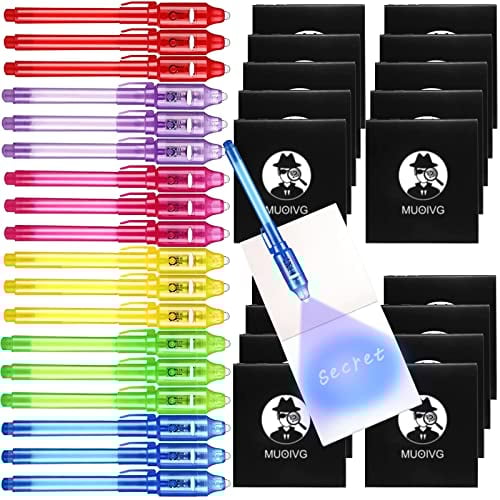 UV Stift und Notizbuch, 18 Stück - MUOIVG Mitgebsel Kindergeburtstag Jungen & Mädchen, Notiz Block Detektiv, Kindergeburtstag Gastgeschenke, kleine Geschenke für Kinder Adventskalender Füllung