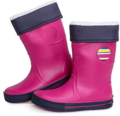 Stivali da Pioggia per Bambini, Wellington con Fodera Calda Rimovibile, Stivaletti per Bambini, Stivali Invernali, Dettagli Catarifrangenti 3M™ Scotchlite™, Fatti in Italia (32/33 - Fuxia / Blu)