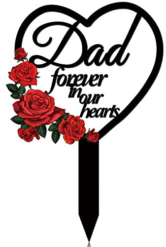 Pinkunn Dad Memorial Stakes Grave Cemetery Decorations Heart Metal Father Grave Markers Plaque Sympathy Garden Stake Waterproof Cemetery Memorial Signs Decoration for Outdoors Yard Garden