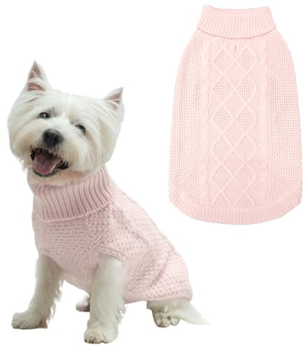 Mihachi Jersey de Cuello Alto para Perros, con Orificio para Correa, Punto Trenzado clásico, Abrigo de Invierno, para climas fríos, para Mascotas en Año Nuevo, Regalo Ideal, Color Rosa, S