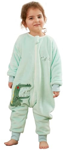 COOKY.D Unisexe Bébé Garçons Filles Flanelle Manches Longues Sacs De Couchage avec Les Pieds Tout-Petits Filles Triple Fermeture Éclair Bande Dessinée Couverture Portable,Vert 5-6 Ans