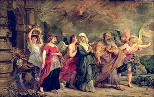 MSTECO Leinwanddruck Und Poster Wandkunst Bild Reproduktion Lots Familie verlässt Sodom von Peter Paul Rubens für Wohnkultur 60x90cm