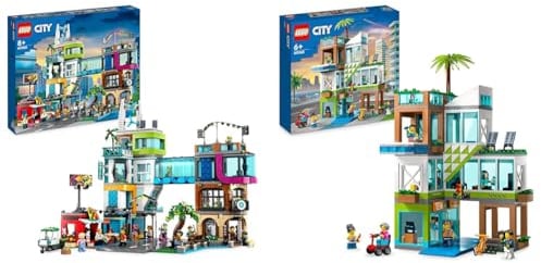 LEGO 60380 City Stadtzentrum Set, Modellbausatz & 60365 City Appartementhaus Set, Konstruktions-Spielzeug mit Eckladen
