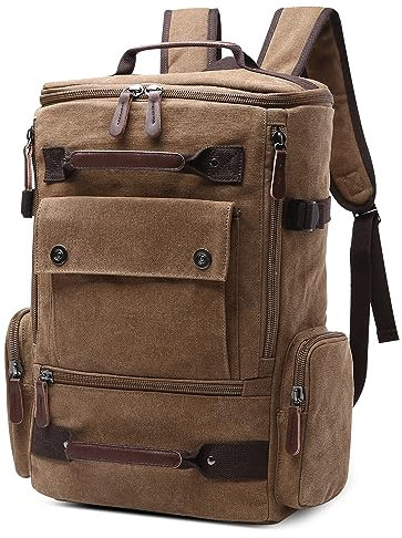DORRISO Moda Lona Mochilas Hombre Grande Mochila de Viaje 17.3 Pulgada Ordenador Bolsa con Mango para Senderismo Cámping Casual Al Aire Libre Trabajo Lienzo Hombre Backpack Marrón
