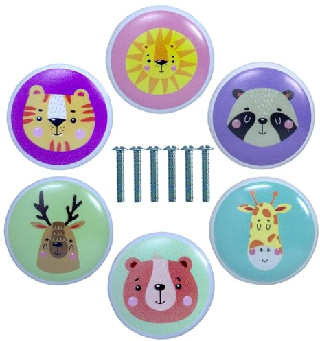 ZFKXGS 6 Stück Möbelknöpfe Kinder Tier Vintage Keramik Schrankknöpfe Runde Schubladenknöpfe Türknöpfe Türknauf Schubladenknauf Türgriffe Küche für Kommode Kinderzimmer Holz Schränke Wohnzimmer (B)