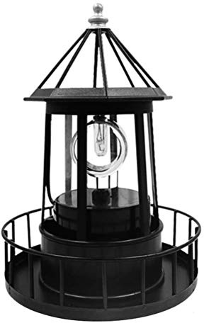 LED Solar Leuchtturm Rotierend Schwarz Garten Dekoration | Polysilizium 2V 80mA, NiMH AA 400mAh, 15x21cm, automatische Aufladung, für Rasen Balkon