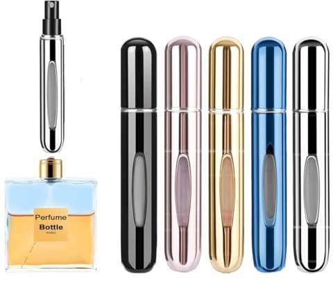 Rosiya Perfume Atomiser pack of 5pcs Perfume Travel Bottle, 5ML Refillable Perfume Spray Bottle Easy to Refill Empty Atomiser for Purse, Handbag, Pocket and Luggage (Glossy)