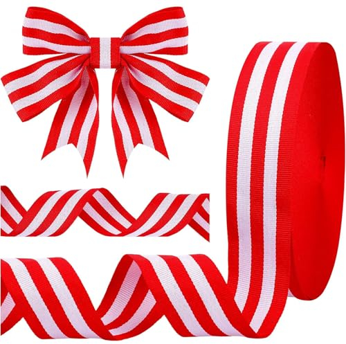 Rot-Weiß Gestreiftes Band, Rot und Weiß Gestreift Ripsband aus Polyester, für Weihnachtsdekoration Geschenkverpackung, Kunsthandwerk DIY, Hochzeit, Geburtstagsfeierdekoration (50 Yard X 20 MM)