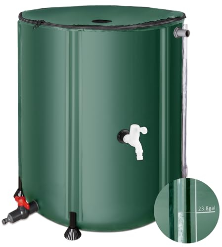 Rain Barrels to Collect Rainwater from Gutter - Rain Collection Barrel Water Barrel Rainwater Collection System Collapsible Rain Barrel Include Filter Two Spigots and Overflow Kit (53 Gallon, Green)