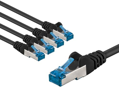 goobay 66043 Cavo di rete CAT 6A in set da 5 cavi patch schermati S/FTP/CU Ethernet, PiMF, LSZH/Cat 6a, cavo da 10 Gbit/nero, 5 x 5 m