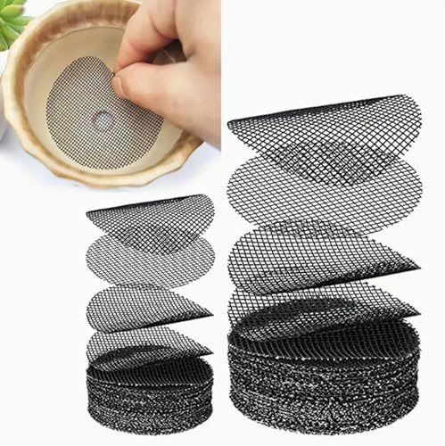 Omevett 100 Pcs Round Plant Pots Pad Flower Pot Mesh Gardening Mat Plant Potting Bonsai Bottom Grid Mat for Garden Prevent Soil Loss Drainage Screens