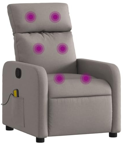 vidaXL Massagesessel, Sessel Verstellbare Rückenlehne Fußteil, Fernsehsessel Relaxsessel mit Liegefunktion, Liegesessel Polstersessel Ruhesessel, Taupe Stoff