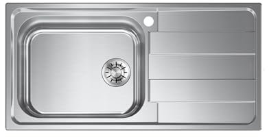 EVHOC Lavello Cucina Sopratop AURA M, 1 Vasca a Sinistra con Gocciolatoio, Lavandino in Acciaio Inox con Finitura Satinata, Piletta Inclusa, Made in Italy, 100 x 50 cm