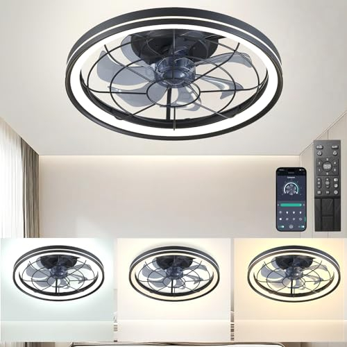 Deckenventilator Mit Beleuchtung Leise Dimmbar 72W Lampe Mit Ventilator LED Deckenlampe Mit Ventilator Mit Fernbedienung 3 Farbtemperatur 6 Speed Deckenventilatoren Für Schlafzimmer Wohnzimmer Schwarz