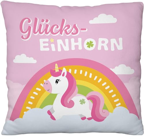 Gruss & CO Plüschkissen mit Motiv Einhorn | Zierkissen, 25 cm x 25 cm, 100% Polyester | Geschenk, Silvster, Weihnachten, Dekoartikel | 70242