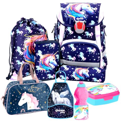 Einhorn Pegasus Pferd Pony 8 Teile Set Schulranzen Tornister Ranzen Federmappe Sky mit Sticker-von-Kids4shop