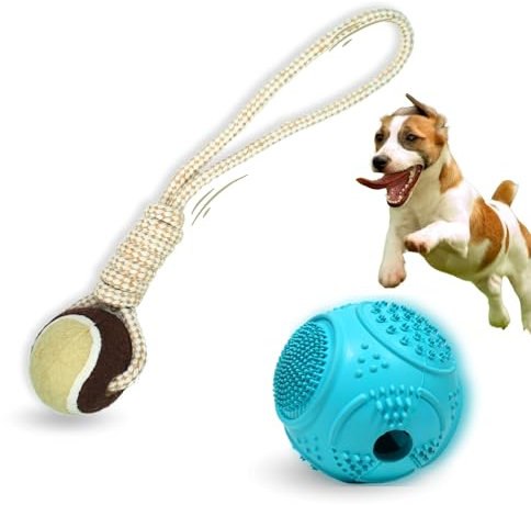 Perro Juguete Pelota - Comida dispensador - Pelota con Cuerda de Caucho Resistentes - Perros pequeños y medianos