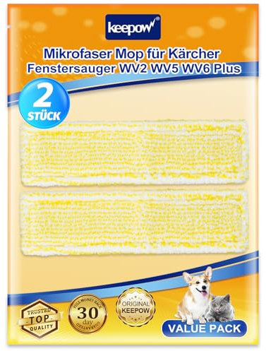 KEEPOW Mikrofaser Wischbezug für Kärcher Fenstersauger Zubehör WV2 WV5 WV6 Plus, Ersatzteile für Kärcher Fensterreiniger Tücher Wischmopppad, Gelb Indoor 2.633-130.0,2 Stück
