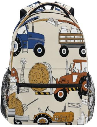 Ksajwzf Schul-Laptop-Rucksack, Traktoren, Bauernhaus-Autos für Mädchen, Kinder, Jungen, bunt, Auto, Büchertasche, Elementar, College, Reisen, Wandern, Tagesrucksäcke mit Namen, Marke für Männer und