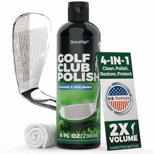 Qucship 8oz 4-in-1 Golf Club Polishing Kit (Clean, Restore, Protect) with Towel - Easy to Use Golf Club Polish, Long Lasting Golf Club Polish for Metal, Zinc, Aluminum & Steel... Clubs