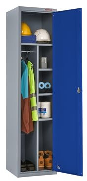 Janitor Storage Locker, Secure, Durable Clothes & Workwear Steel Locker with Hanging Rail & 6 Compartments (Blue)