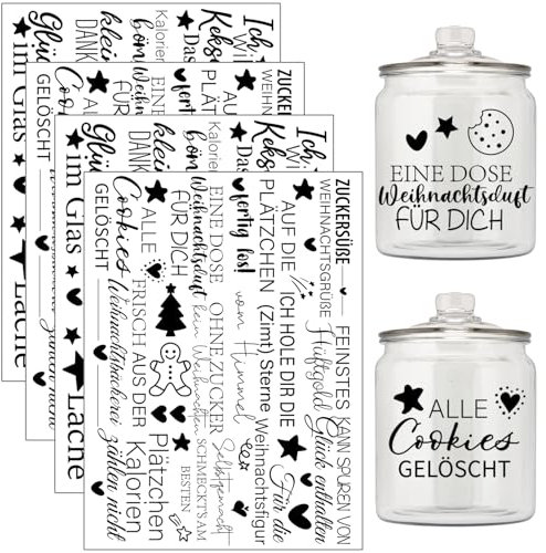 Hongma Rub On Sticker 19x14cm-Großformat Weihnachten Transfers 4PCS Sprüche für Raysin für Keraflott Glas Holz DIY Deko Rub On Folie Rubons Aufkleber (Keksdose)