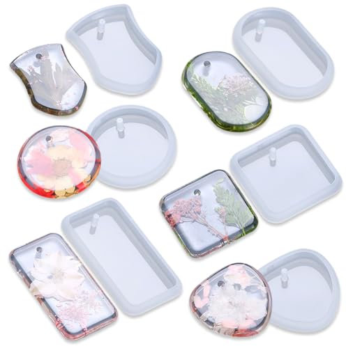 LGWJHCY Lot de 6 moules à couler en silicone, kit de fabrication de bijoux, moule en silicone pour moulage de résine, collier, pendentif, boucles d'oreilles, moule en silicone époxy pour pendentifs,