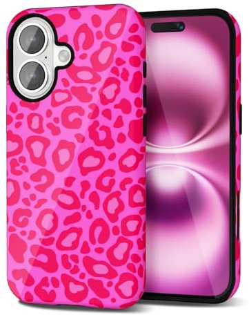 Svanove Cheetah Print Phone Case for iPhone 16 Plus Case Girly Trendy Leopard Pattern, Retro Cool Animal Print, Luxury Cute Case for Women, Aesthetic Y2k Hard Shell Plastic, Hot Pink