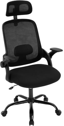 WOLTU Chaise de Bureau Ergonomique, en Maille, Appui-tête et Accoudoirs Réglables, Fauteuil de Bureau avec Support Lombaire, Dossier Inclinable, Noir