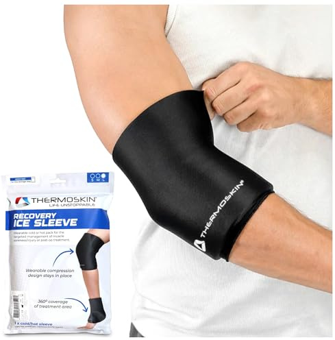 Thermoskin Recovery Ice Sleeve Kühlpads Kühlmanschette Knie Ellenbogen Knöchel Arm, Kältetherapie Wärmetherapie Kompression, wiederverwendbare Kühlkompresse Schmerzlinderung, Schwarz, S