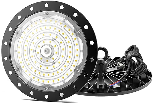 Zelvia 100W 10000 Lumen Led Werkstatt Deckenleuchte UFO Hallenstrahler Energieeffizient 6000K IP65 Wasserdicht Lampe Werkstatt für Hallenbeleuchtung Werkstattbeleuchtung Fabriken