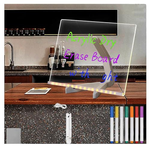 Hazomeu Tableau Lumineux LED avec Support Réglable et Stylo 7 Couleurs Tablette Dessin Lumineuse Essuyable Tablette à Dessin Lumineuse,20x20cm